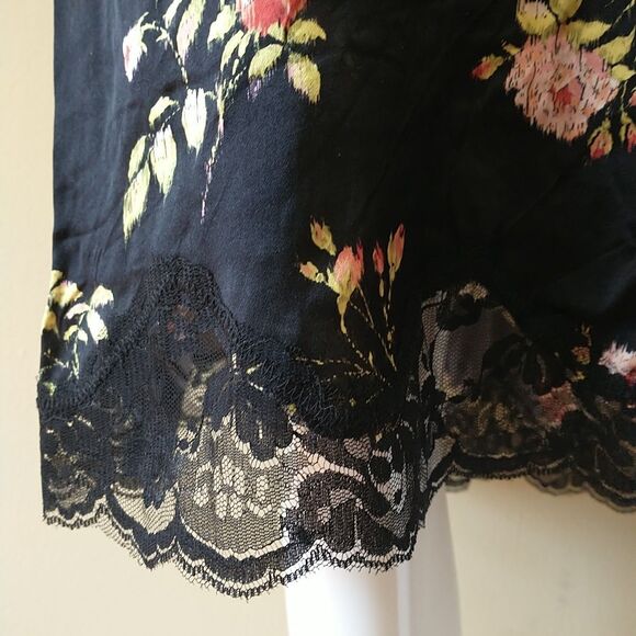 R13 Lace Back Slip Dress XS Black Pink Floral 100%Silk Lace Up Adjustable Strap - Picture 5 of 13